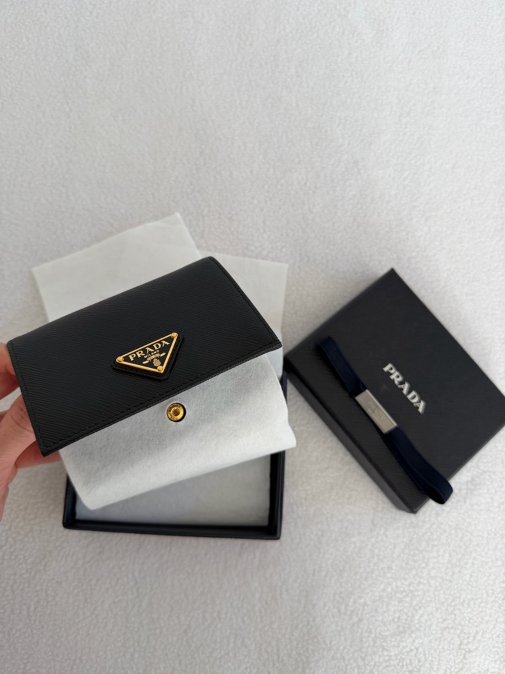 Prada Black Saffiano Leather small wallet with Gold Triangle Plaque - Picture 8 of 9
